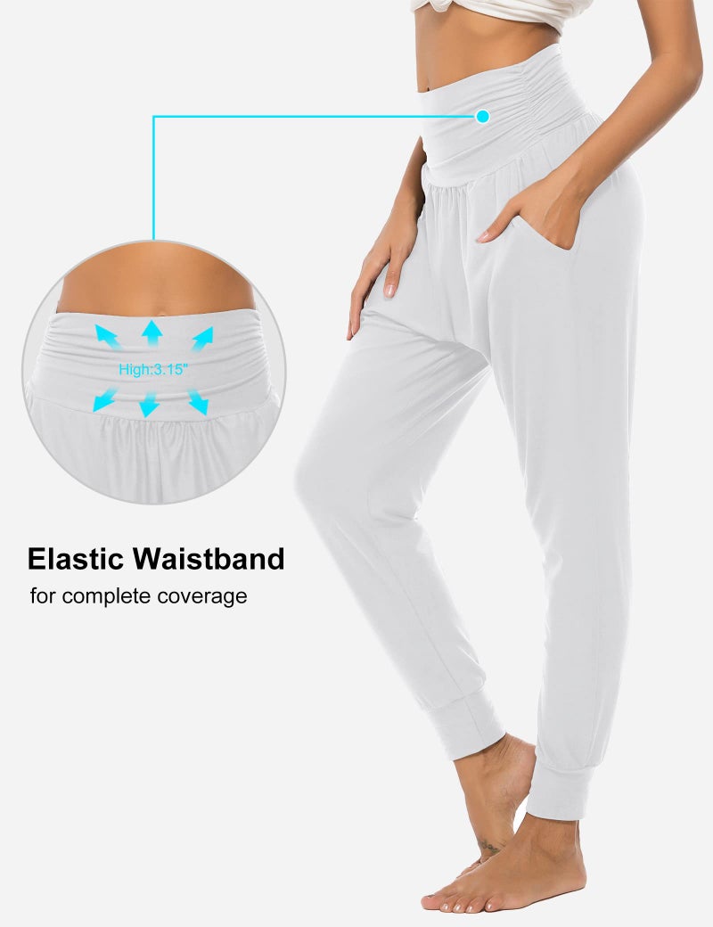 DIBAOLONG Womens White Yoga Sweatpants Loose Workout Joggers Pants with Pockets Comfy Lounge Pants M - Image 4